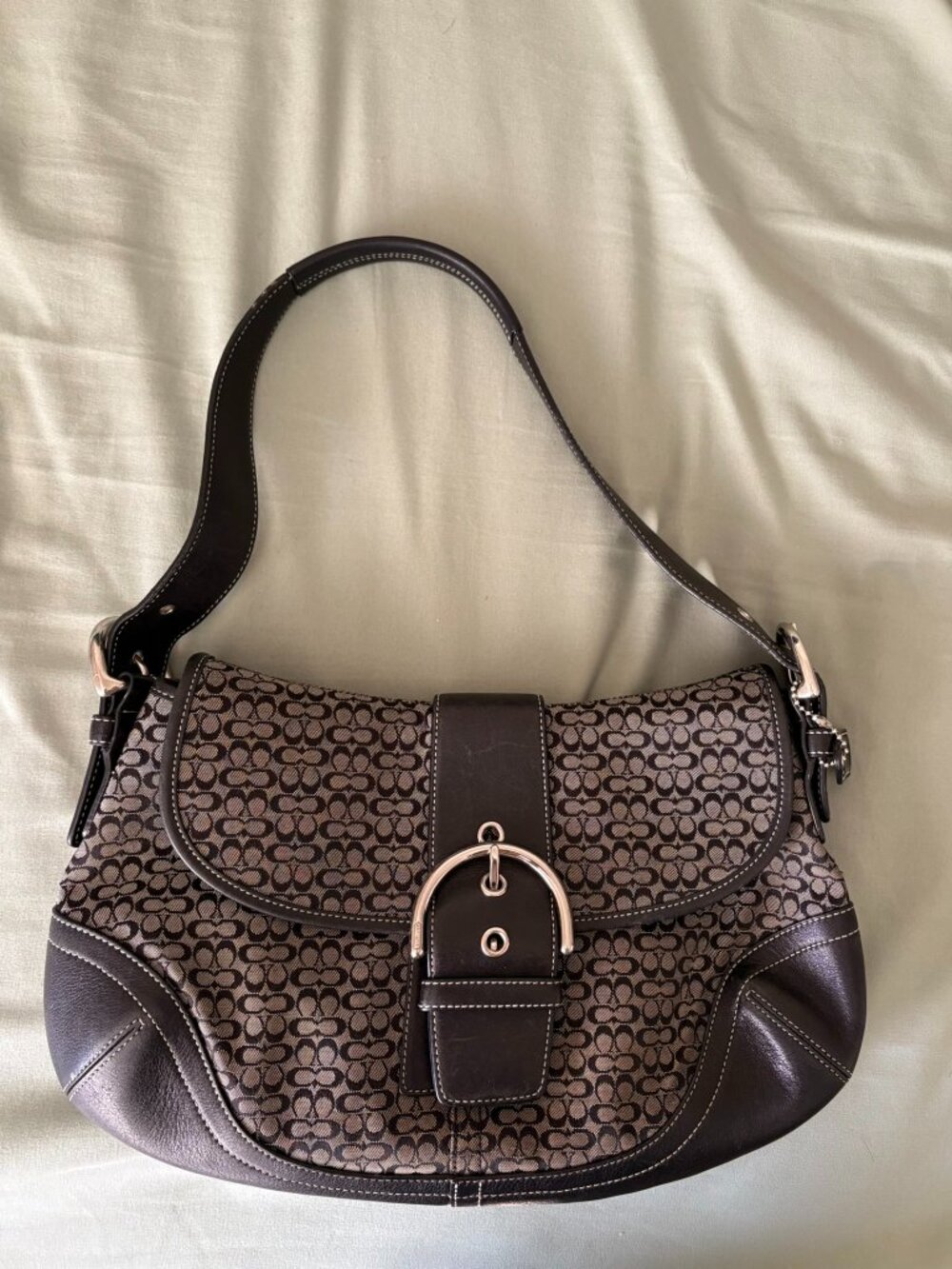Vintage Coach Soho 6808 Canvas Leather Shoulder Bag Hobo Purse Black/Gray